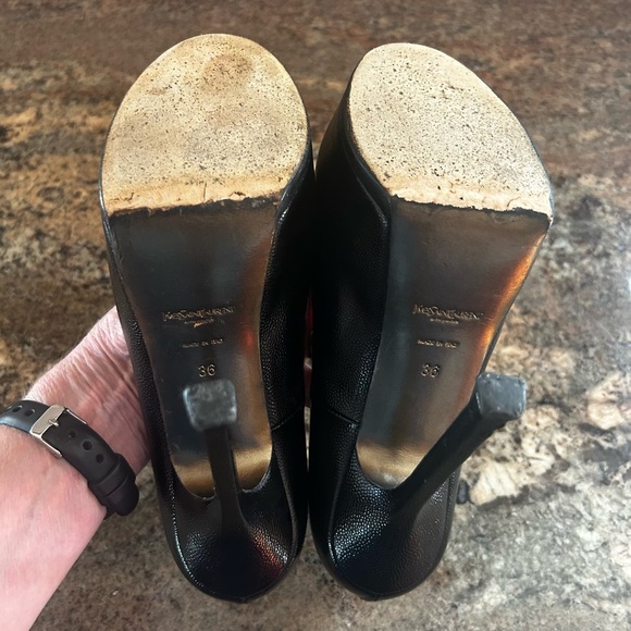 $795~YSL YVES SAINT LAURENT~Black Tribtoo Tribute Concealed Platform Pumps~36/6 - Picture 9 of 11